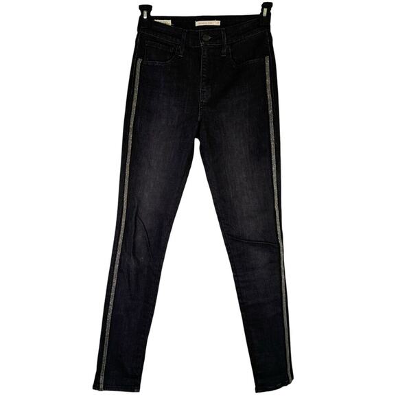 Levi's 721 High Rise Skinny Jeans Side Pinstripes Black Silver Size 27 x 30 - Picture 2 of 16